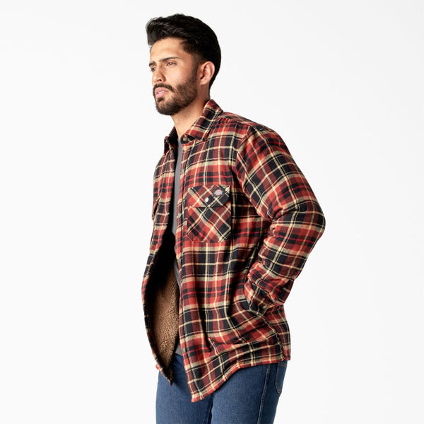 Dickies Men's Sherpa Lined Flannel Shirt Jacket with Hydroshield