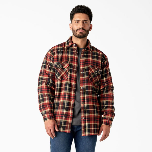 Veste-chemise en flanelle doublée Sherpa pour hommes avec Hydroshield TJ210 de Dickies - Noir/Rouge