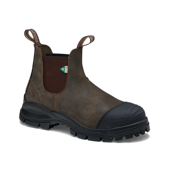 Botte de travail et de sécurité Blundstone 962 XFR unisexe à enfiler avec cap d'acier - Brun rustique cireux