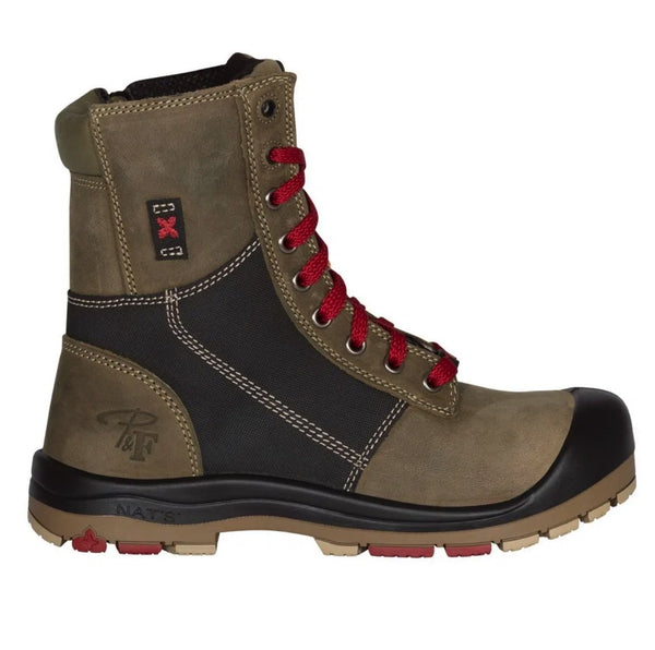 Botte de Travail 368 P&F 368 8po. pour femme bout en acier avec zip latéral PF368 - Brun