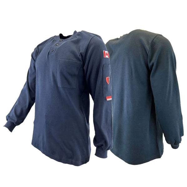 Chemise à manches longues haute visibilité FR Henley d'Atlas Guardian pour hommes 403NB - Marine