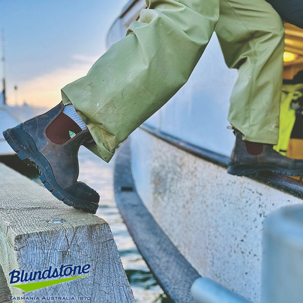 Botte de travail et de sécurité Blundstone 962 XFR unisexe à enfiler avec cap d'acier - Brun rustique cireux