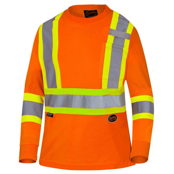 Chemise de sécurité à manches longues motif œil-de-perdrix haute visibilité Pioneer pour femmes 6968 - Orange