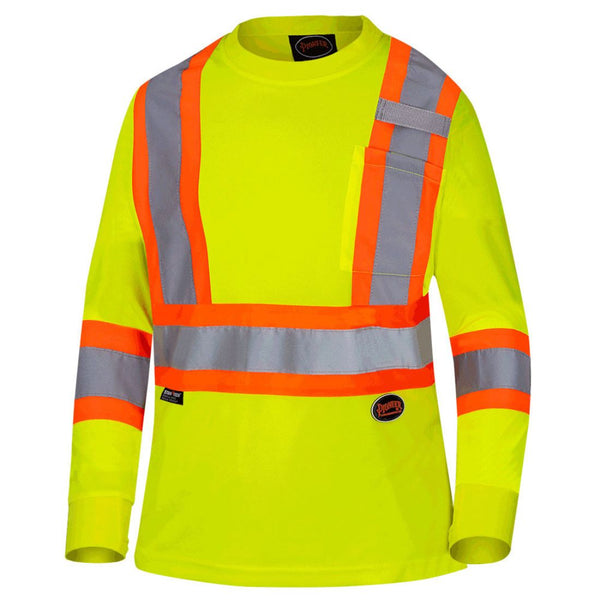 Chemise de sécurité à manches longues motif œil-de-perdrix haute visibilité Pioneer pour femmes 6969 - Yellow