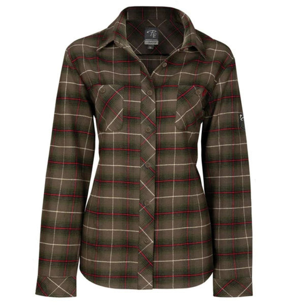 Chemise de travail P&F à carreaux en flanelle à manches longues pour femme PF470-14 - Kaki
