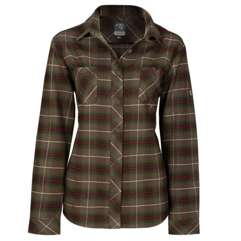Chemise de travail P&F à carreaux en flanelle à manches longues pour femme PF470-14 - Kaki