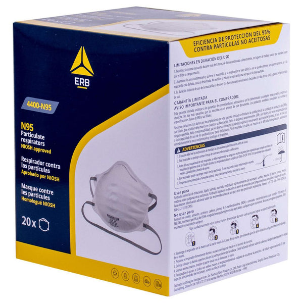 Masque respiratoire contre les particules Delta Plus 4400 N95, paquet de 20