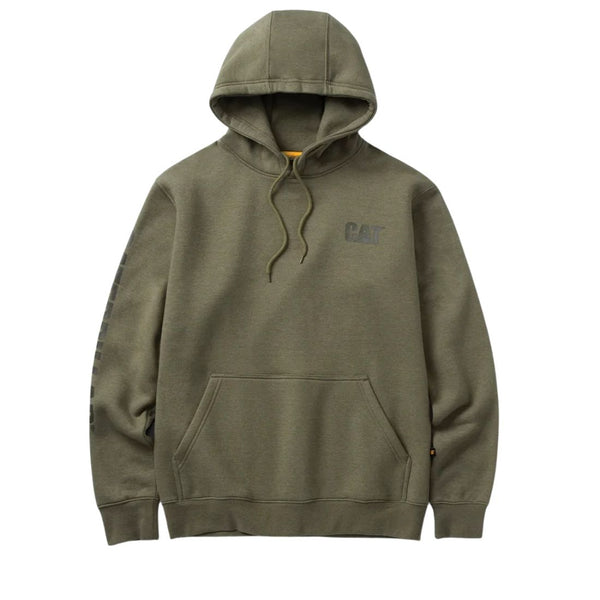 Sweat à capuche avec bannière de marque CAT pour hommes - Vert marais 1910709
