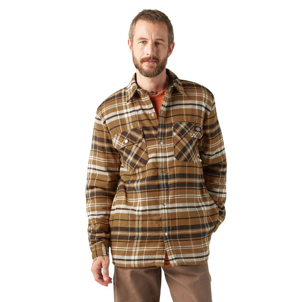 Veste-chemise en flanelle doublée Sherpa pour hommes avec Hydroshield TJ210 de Dickies - Brun